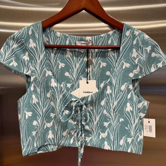 NWT Miaou Arielle Lace Up front Cropped Top in teal / white brand new crop - Picture 8 of 15
